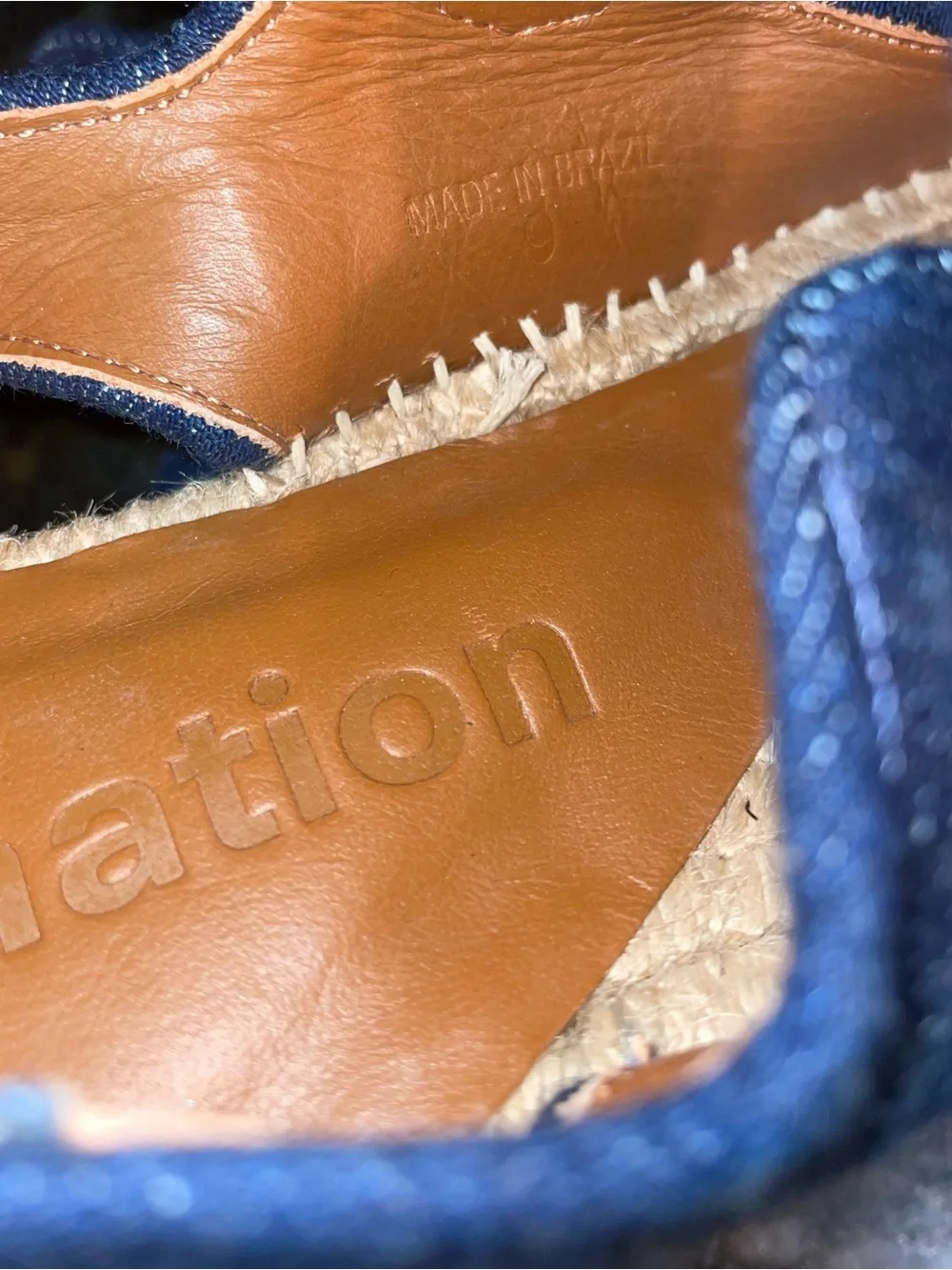 New! Reformation Trinity Sport Dark Blue Denim Espadrille Platform Sandals 💙 9